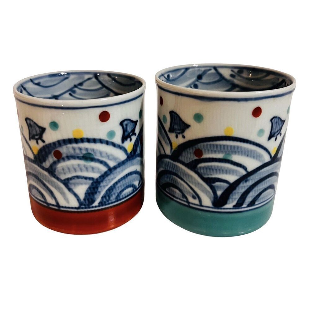 2 Arita Imari Fan Tea Cups Retired Japan Fine Porcelain BEAUTIFUL